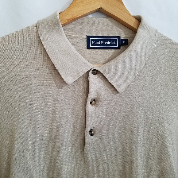 Paul Fredrick Men’s Polo Sweater –Size XL –Beige –Silk, Cashmere & Cotton Blend - Picture 3 of 14
